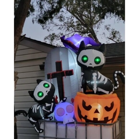 6FT Halloween Inflatables Decorations Skeleton Cat Pumpkin with LED Built in - Picture 1 of 1